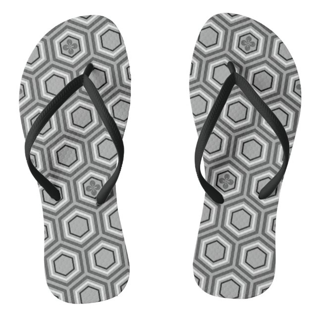 Chanclas Impresión de Kimono Hexagonal, gris / gris y blanc (Plantilla)