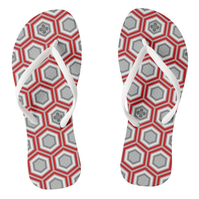 Chanclas Impresión de Kimono Hexagonal, rojo y gris / gris (Plantilla)