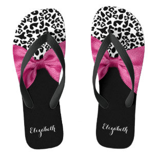 Chanclas Impresión de Leopardo de cinta rosa oscuro con no