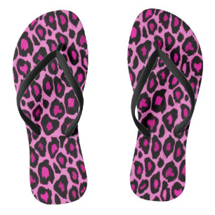 Chanclas Impresión de leopardo negro y rosa caliente