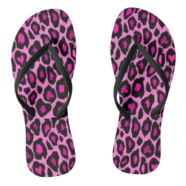 Chanclas Impresión de leopardo negro y rosa caliente (Plantilla)