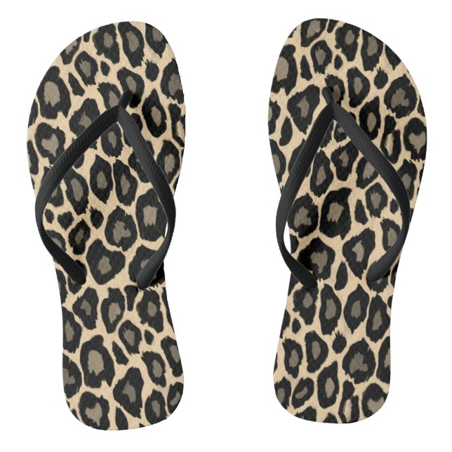 Chanclas Impresión de Leopardo Negro y Tan (Plantilla)