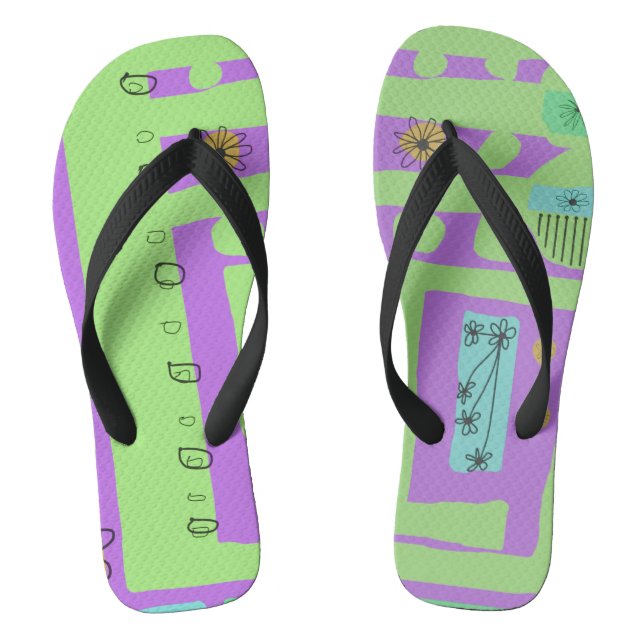 Chanclas Impresión étnica de decoración floral morado verde (Plantilla)