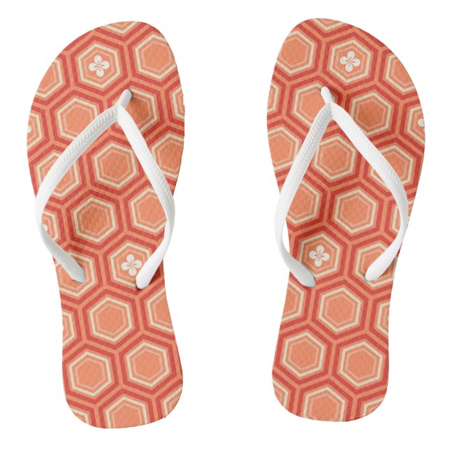 Chanclas Impresión Hexagonal Kimono, Naranja mandarín (Plantilla)