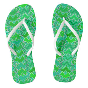 Chanclas Impresión tribal de batik, verde jade y verde limó