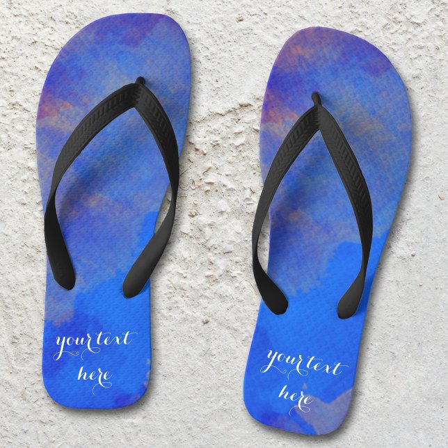Chanclas Indigo Blue Lavender Abstract Watercolor (Flip flops featuring a lavender blue and purple original watercolor painting)