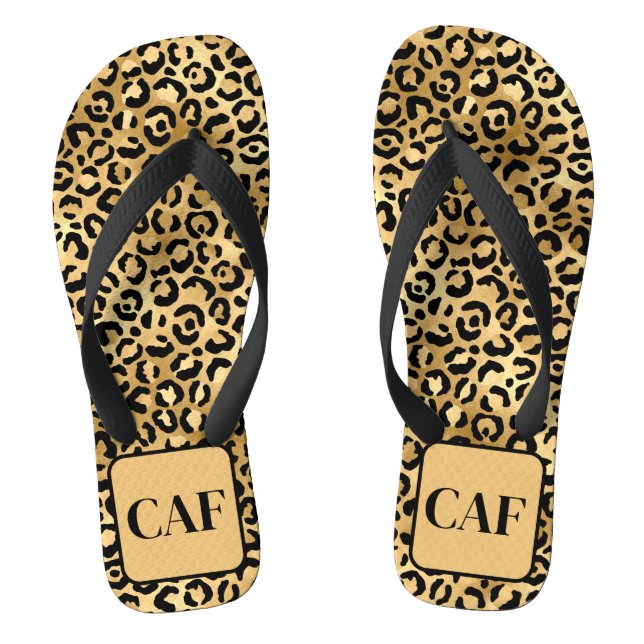 Chanclas Inicial de Monograma Negro Impresión Leopardo Chee (Plantilla)
