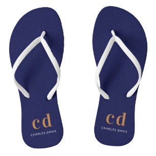 Chanclas Iniciales de monograma dorado azul marino nombre 