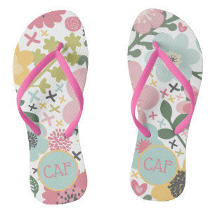Chanclas Iniciales de monograma rosa amarillo azul verde fl