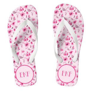 Chanclas Iniciales Monogramadas Rosadas Florales para Mujer