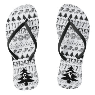 Chanclas Iniciales   Patrón de Navidades Icónicos en blan