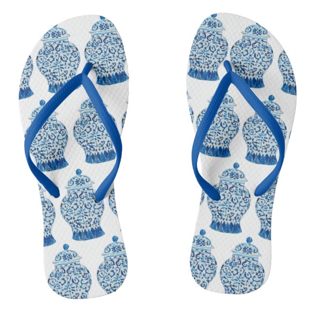 Chanclas Jar de jengibre blanco azul Thongs Flip Flops (Plantilla)
