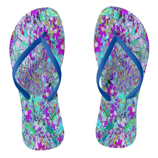 Chanclas Jardín acuático con flores violetas azules y rosad (Plantilla)