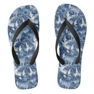 Chanclas Jardín de agua japonés en porcelana azul blanca