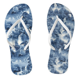 Chanclas Jardín de agua japonés en porcelana azul blanca