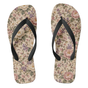 Chanclas Jardín de rosas botánicas vintage y patrón de mari
