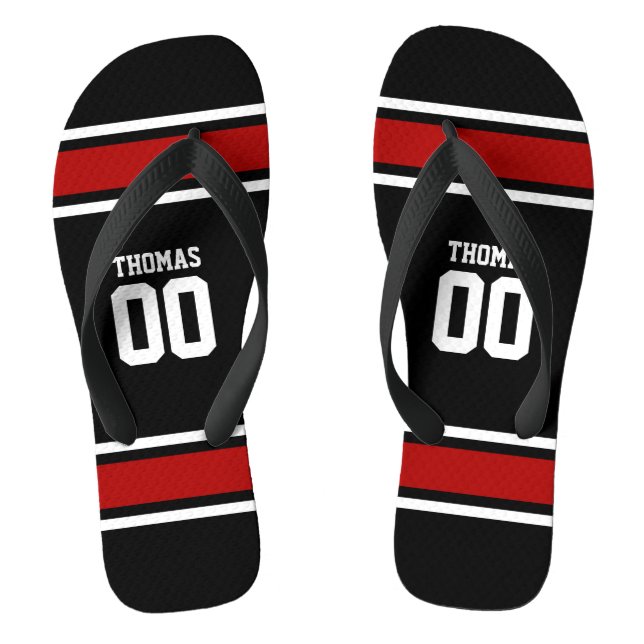 Chanclas Jersey de fútbol negro|rojo personalizado (Plantilla)