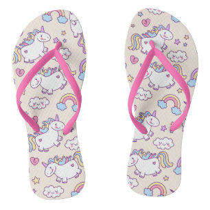 Chanclas Kawaii regordete volando unicornios, patrón arco i