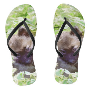 Chanclas Keeshond Puppy en el jardín pintando arte original