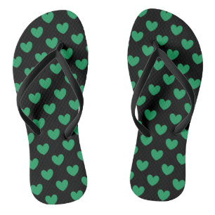 Chanclas Kelly verde polka corazones sobre negro
