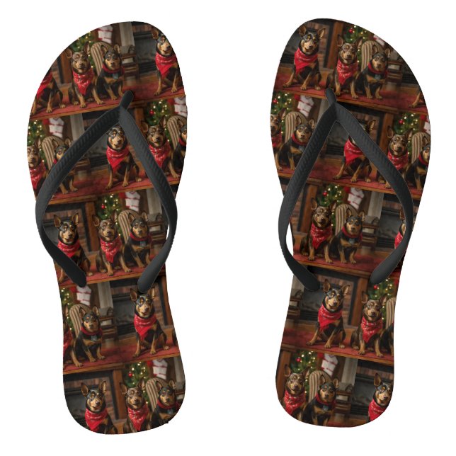 Chanclas Kelpie australiano junto a la chimenea de Navidad (Plantilla)