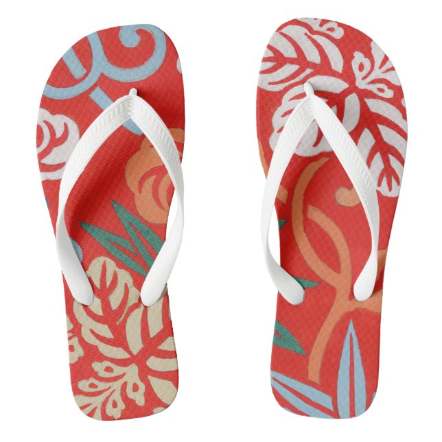 Chanclas Kimono japonés rojo hawaiano: Floral vintage (Plantilla)