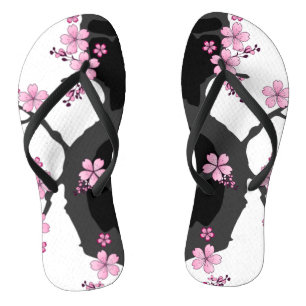 Chanclas Kimono japonés Sakura negro y rosa blanco