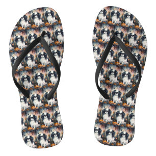 Chanclas La barbilla japonesa de Halloween con calabazas at