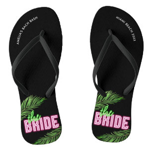 Chanclas La playa tropical verde y rosa de la novia