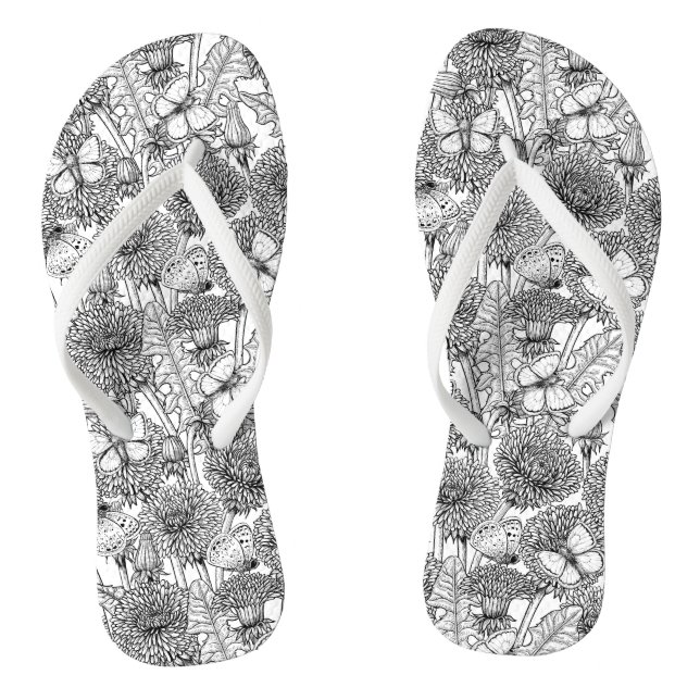 Chanclas La pradera de Dandelion en blanco y negro (Plantilla)