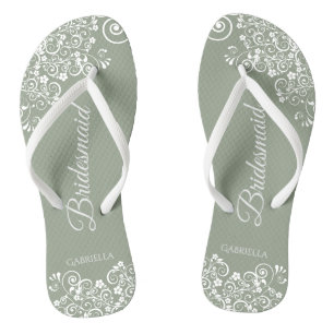 Chanclas Lace blanco sobre la Boda de la dama de honor verd