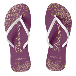 Chanclas Lace de oro en Cassis Boda de la dama de honor púr