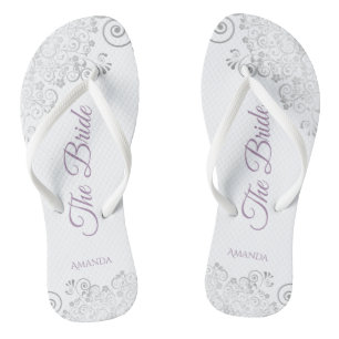 Chanclas Lace plateado y guión de lavanda El Boda de novia