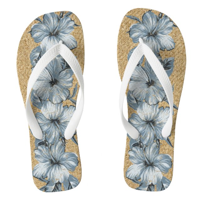 Chanclas Lanai Distressed Hawaiian Hibiscus - Azul (Plantilla)