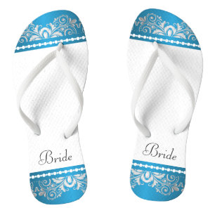 Chanclas Lazo blanco, azul y plateado  Fiesta matrimonial