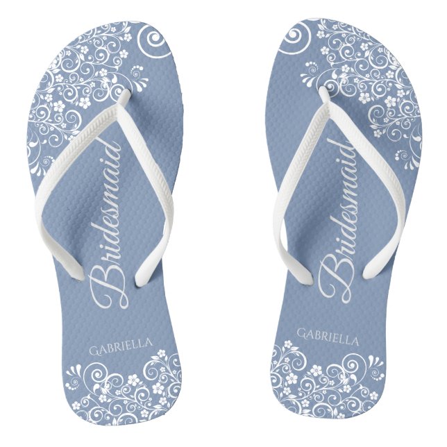 Chanclas Lazo blanco sobre la Boda de la dama de honor azul (Plantilla)