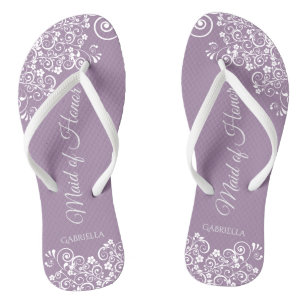 Chanclas Lazo blanco sobre una doncella morada polvorienta