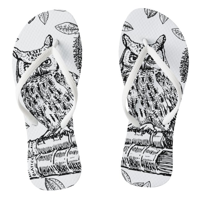 Chanclas Lechuza en libros (blanco y negro) (Plantilla)