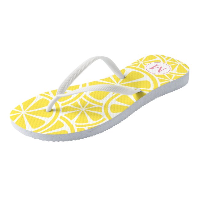Chanclas Lemon Slices Monograma Flip Flops amarillo y rosa (Angular)