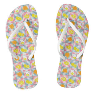 Chanclas Lemones amarillos brillantes, sol naranja, cántaro