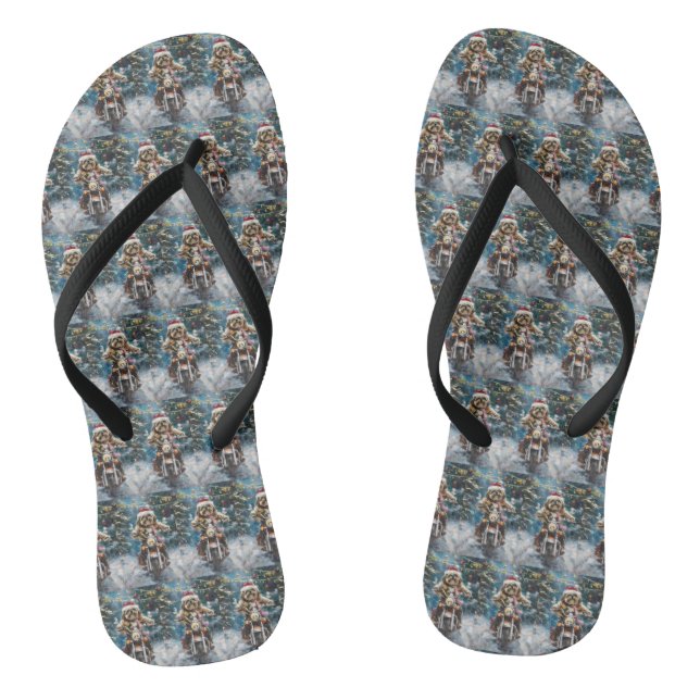 Chanclas Lhasa Apso Perro Montando Motocicleta Navidad  (Plantilla)