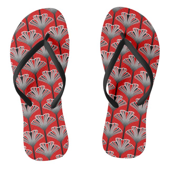 Chanclas Lily Art Deco, Rojo Profundo y Gris (Plantilla)