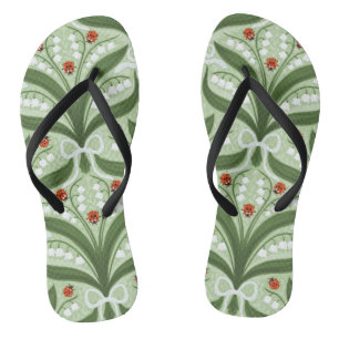Chanclas Lily del valle y la simetría de ladybugs en verde,