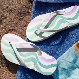 Chanclas Líneas de acuarela violeta y verde onduladas
