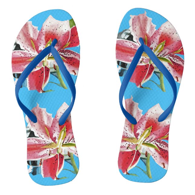 Chanclas Lirio rosa rojo Lirios floral Azul Tu Alegría (Plantilla)