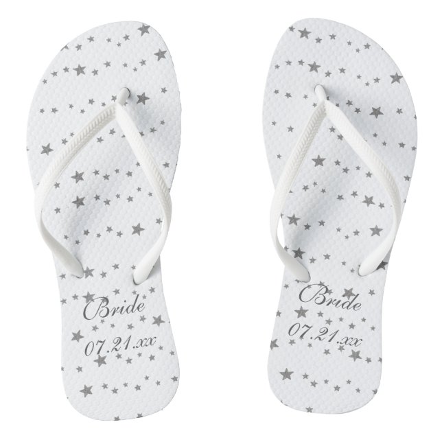 Chanclas Lively Silver Stars Personalizado Bride Flipflops (Plantilla)