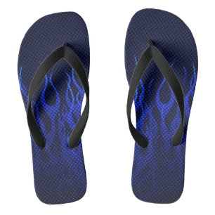 Chanclas Llamas de carreras azules en impresión de fibra de