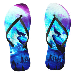 Chanclas Lobo colorido aullando