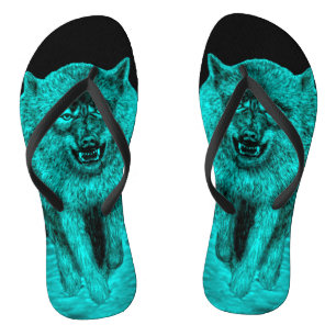 Chanclas Lobo negro enojado en la noche