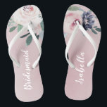 Chanclas Lucidez botánica en flor Mujer de novias personali<br><div class="desc">Acuarela floral botánica y vegetación en rosa y marina rubia,  elegante y romántico,  grandes regalos personalizados de dama de honor</div>